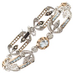 Aquamarine Diamond Two Color Gold Bracelet