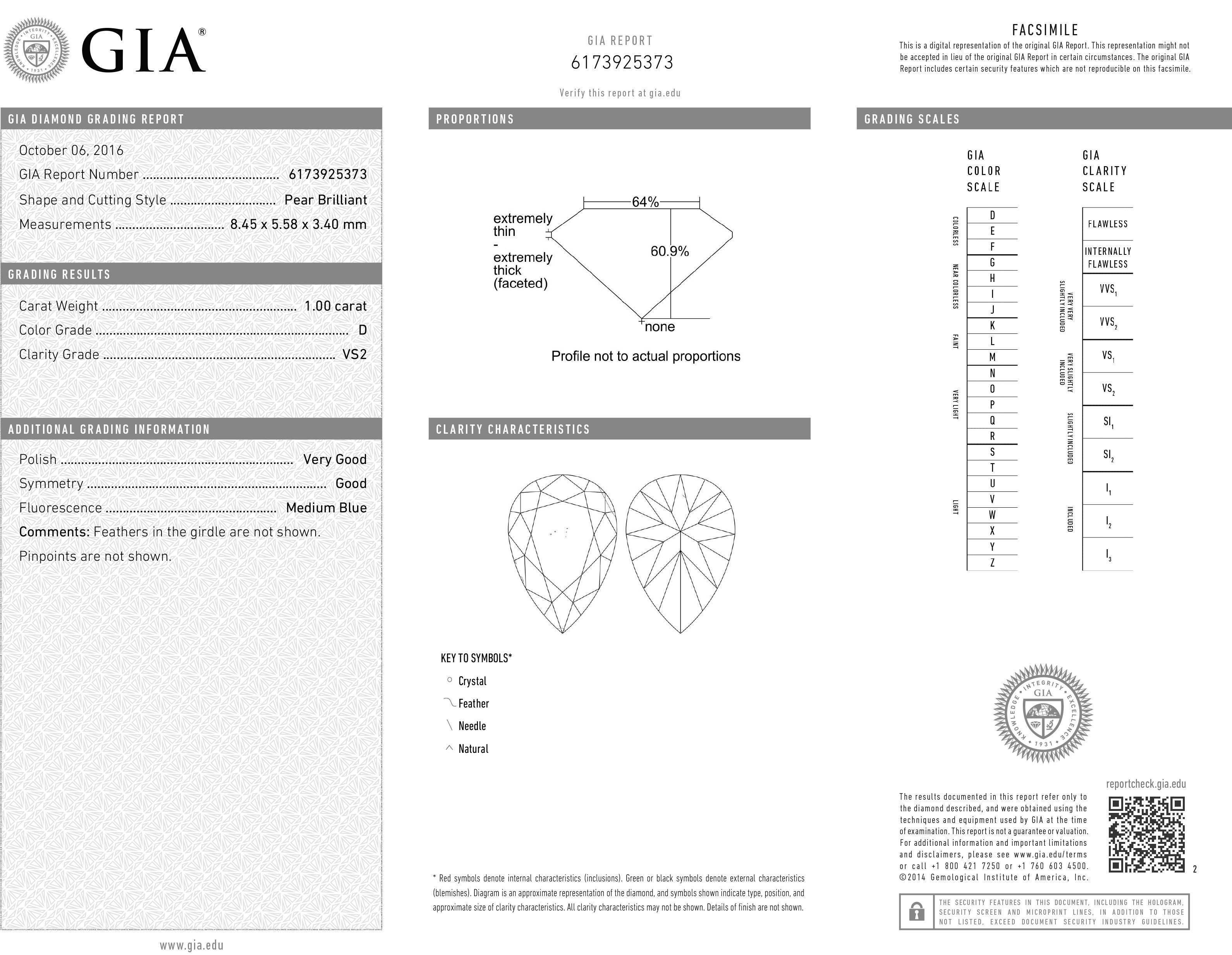 GIA Certified Pear Shaped Diamond Platinum Pendant  1