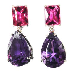 18.65 Carat of Pink Tourmalines and Amethyst Sterling Silver Stud Earrings