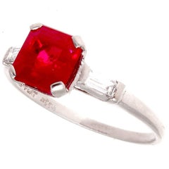 Vintage Art Deco 1.75 Carat Burma Ruby Diamond Platinum Engagement Ring