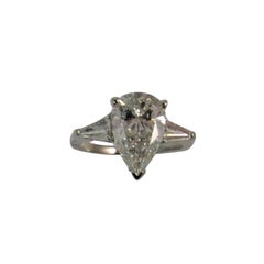 GIA Certified Pear Shape Diamond 3 Carat J Color SI2 Clarity in Platinum Ring
