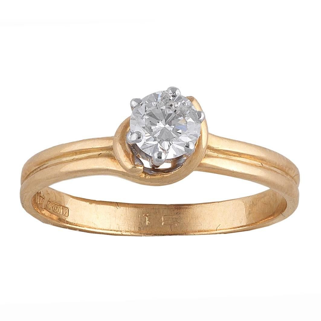 18 Carat Gold Diamond Single Stone Ring For Sale