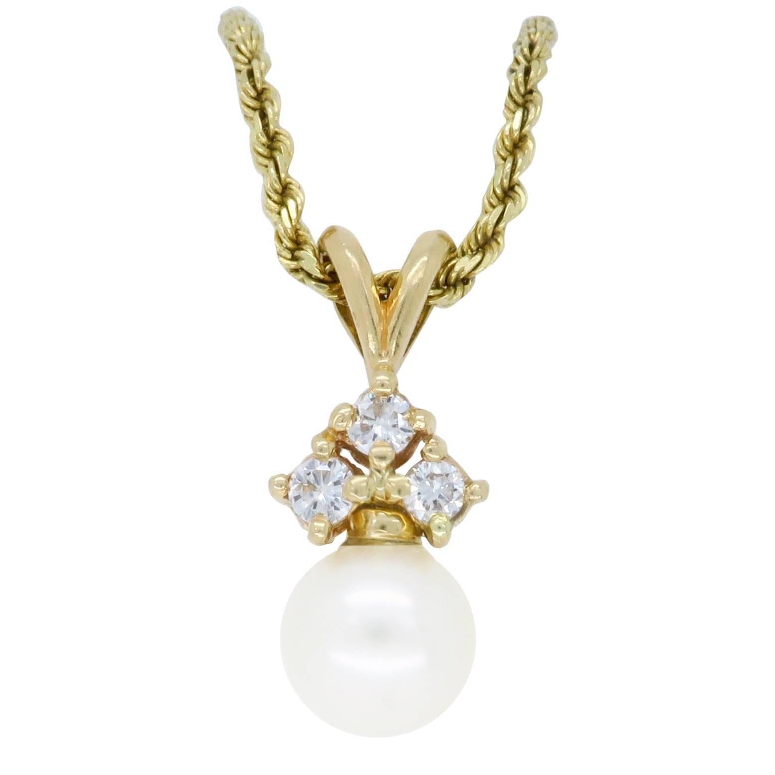Diamond and Pearl Drop Necklace