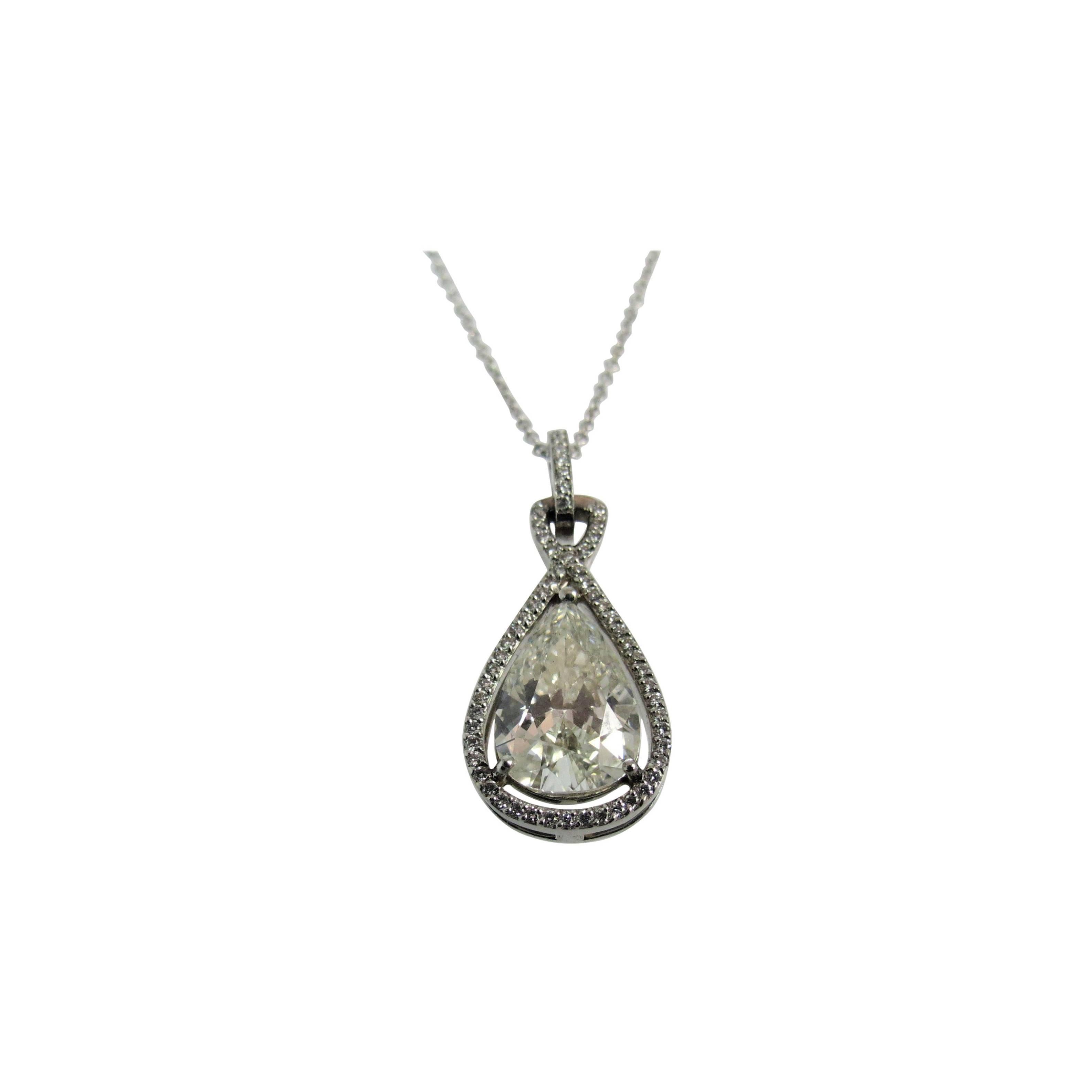 3.07 Pear Shape Diamond, GIA Certified Set in Platinum Diamond Pendant