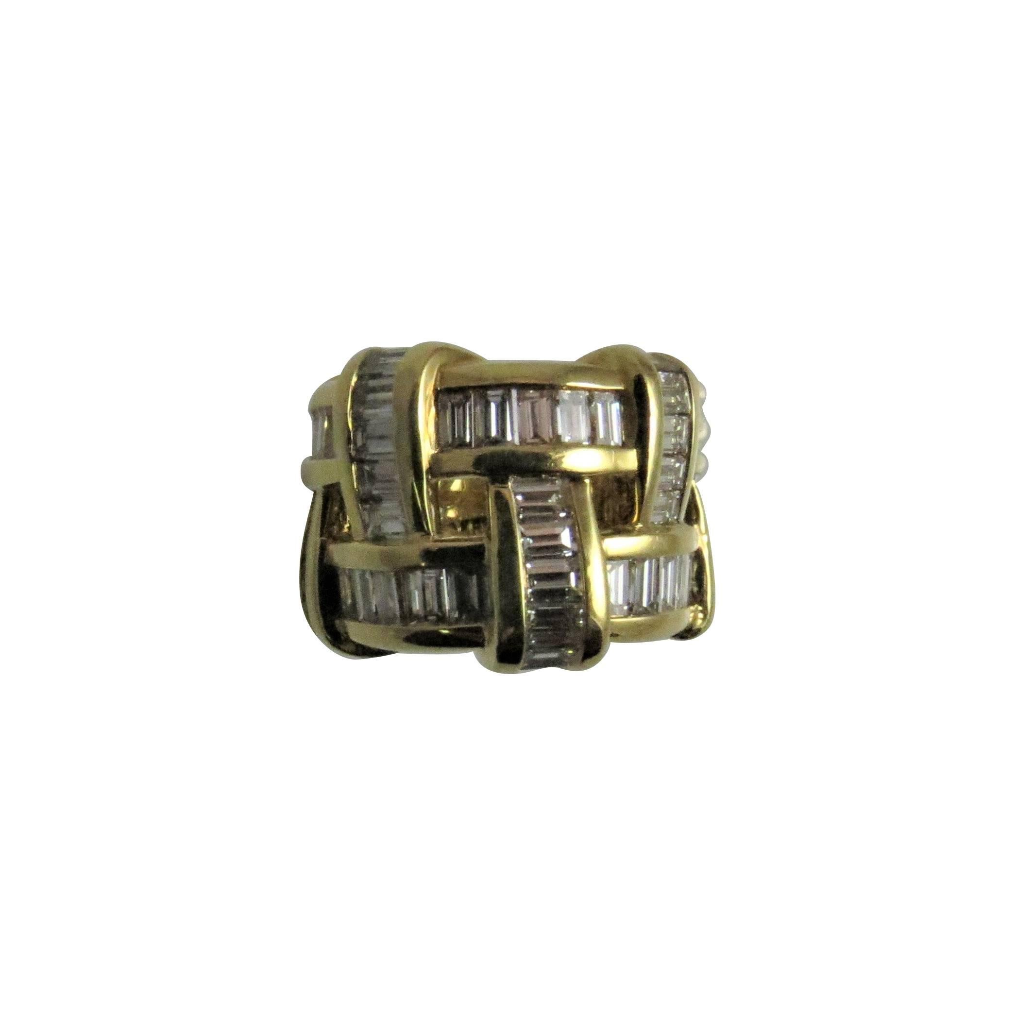 Charles Krypell 18 Karat Yellow Gold Diamond Basket Weave Design Band Ring For Sale