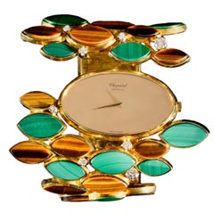 Chopard Yellow Gold Tiger Eye Malachite Wristwatch, circa 1980