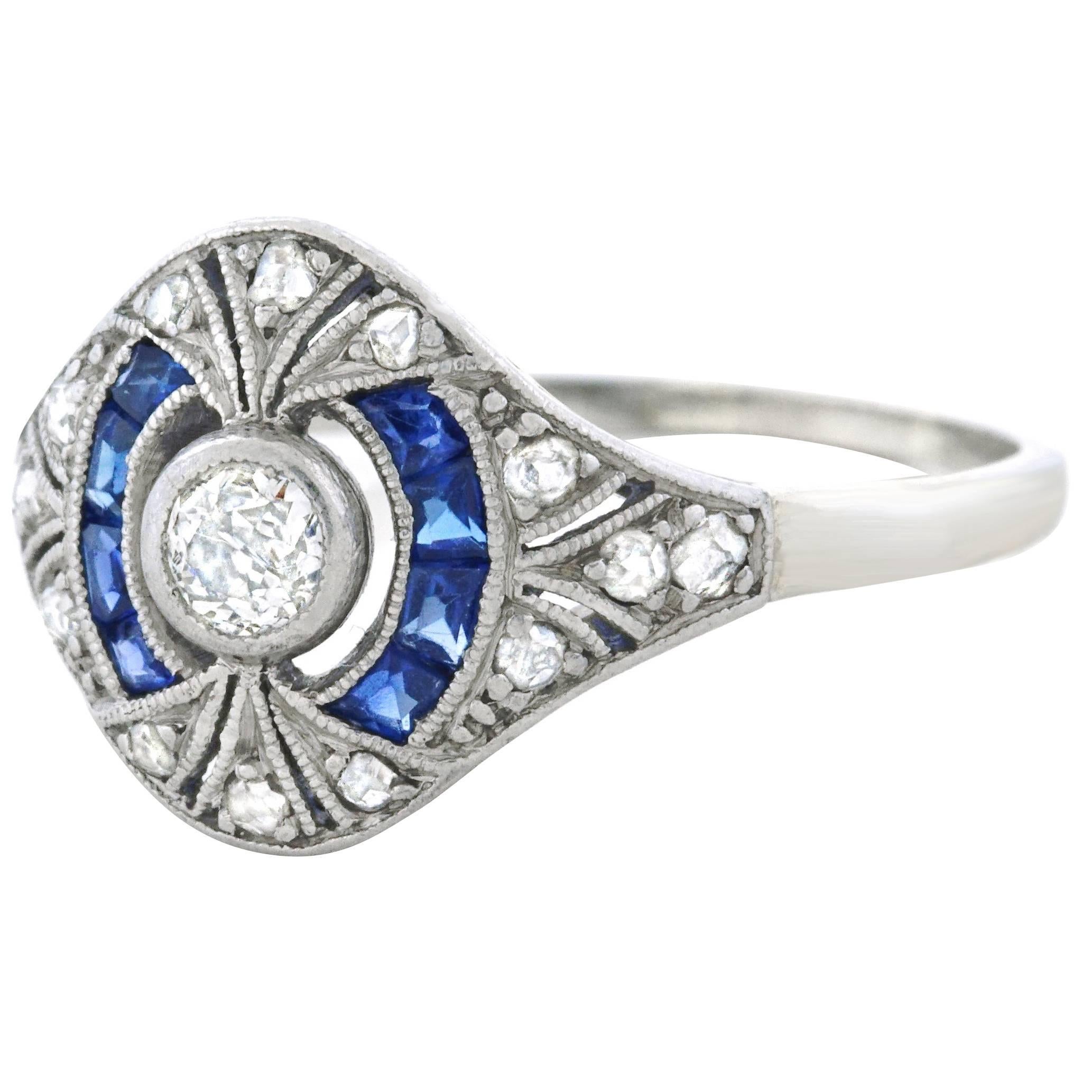 Art Deco Diamond Set Platinum Ring, French