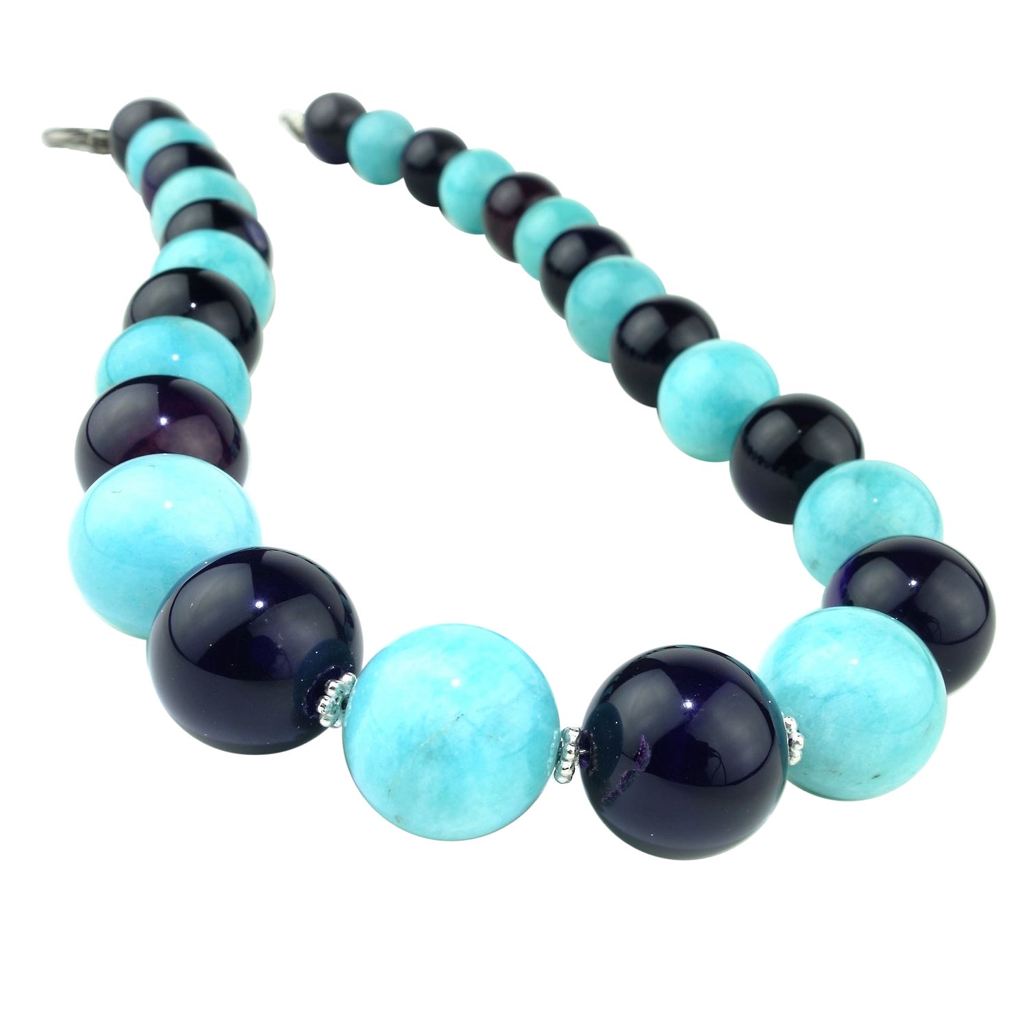 AJD Necklace of Amazonite and Amethyst Spheres February Birthstone For Sale