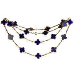 Retro Van Cleef & Arpels Alhambra Lapis Lazuli Gold 20 Motif Necklace