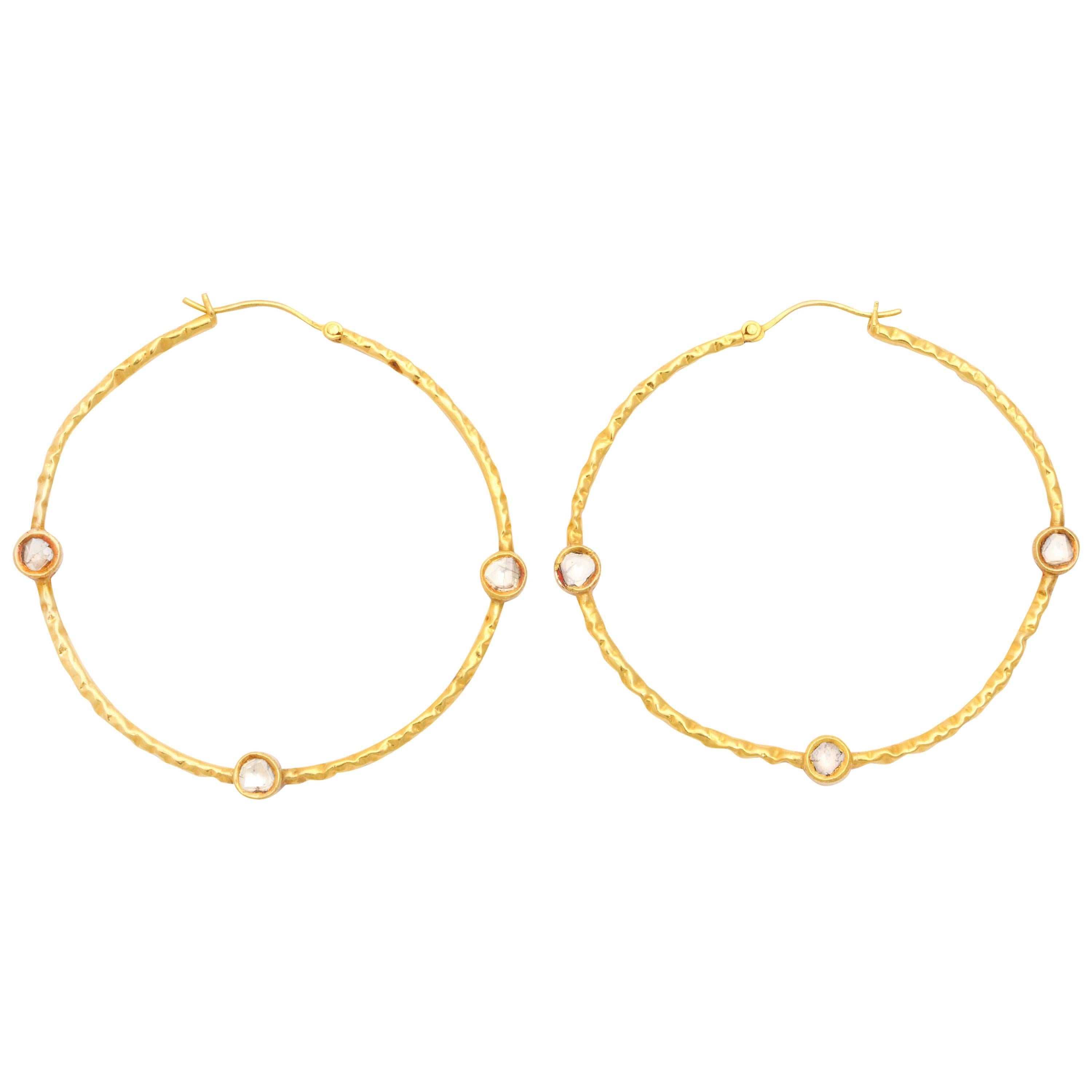 Polki Diamond gold Hoop Earrings For Sale