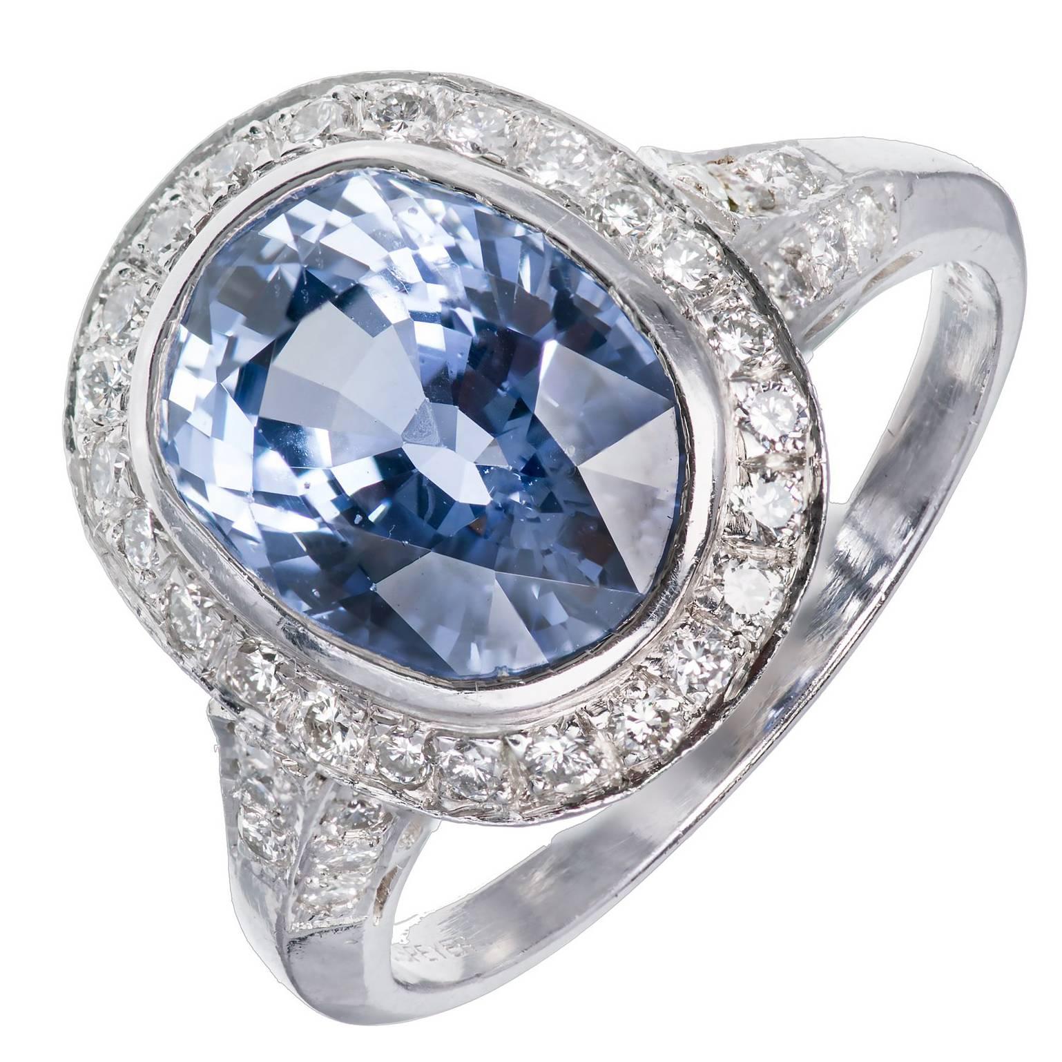 Peter Suchy Bague de fiançailles en platine avec saphir ovale de 4,55 carats et diamants
