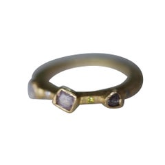 Color Diamond Tree-Stone Bezel Set in 22k Gold Engagement Bridal Ring Handmade