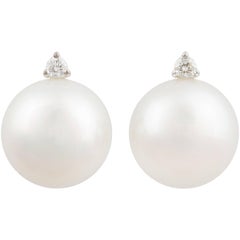 Ella Gafter White South Sea Pearl and Diamond White Gold Clip-On Earrings