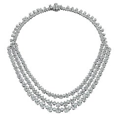 David Rosenberg 80 Carats Platinum Pear Shape 3-Row Diamond Drop Necklace 