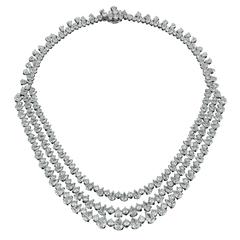 Fascinating Three Row Diamond Platinum Necklace 5