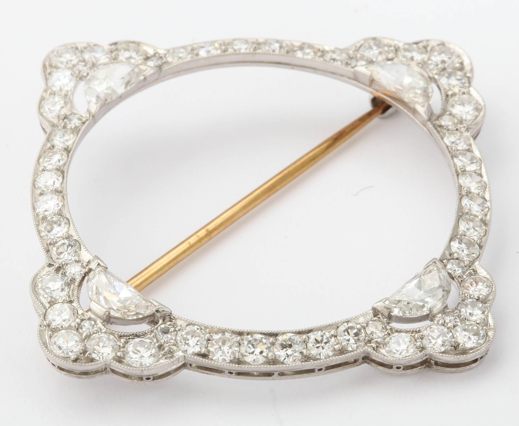 Women's or Men's Art Deco Diamond Platinum Circle Brooch