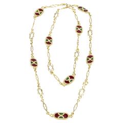 Red and Green Enamel Gold Link Chain necklace