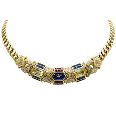 Bvlgari, 18 Karat Gold, Ruby, Sapphire and Diamond Link Necklace