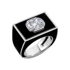 Art Deco Cushion Brilliant Cut Diamond Black Lacquer Platinum Gold Ring