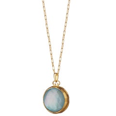 Monica Rich Kosann 18 Karat Yellow Gold Petite Blue Topaz Locket