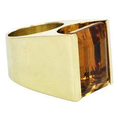 Vintage Gold and Citrine 1980s Ring