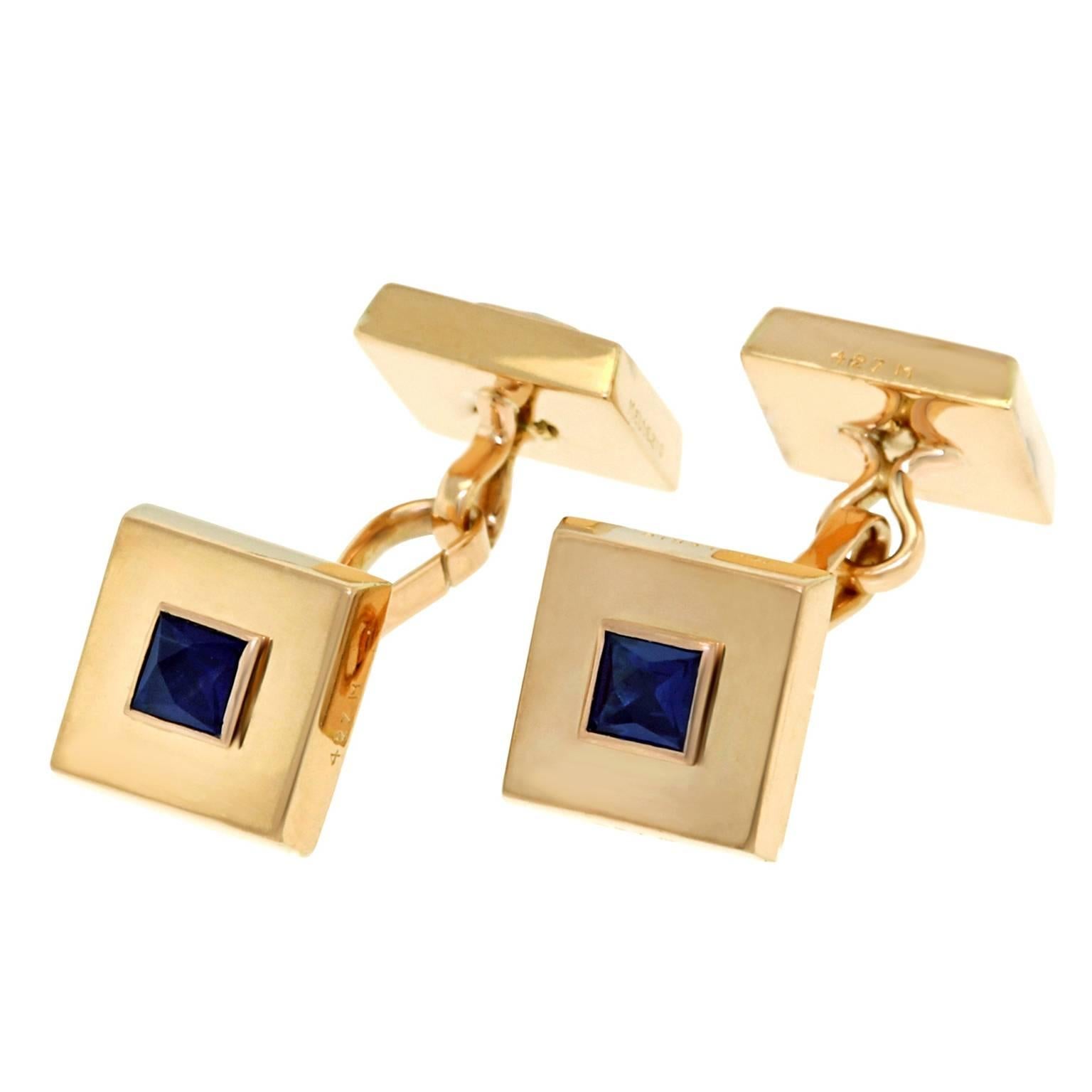 Elegant French Sapphire and Gold Cufflinks by Mellerio