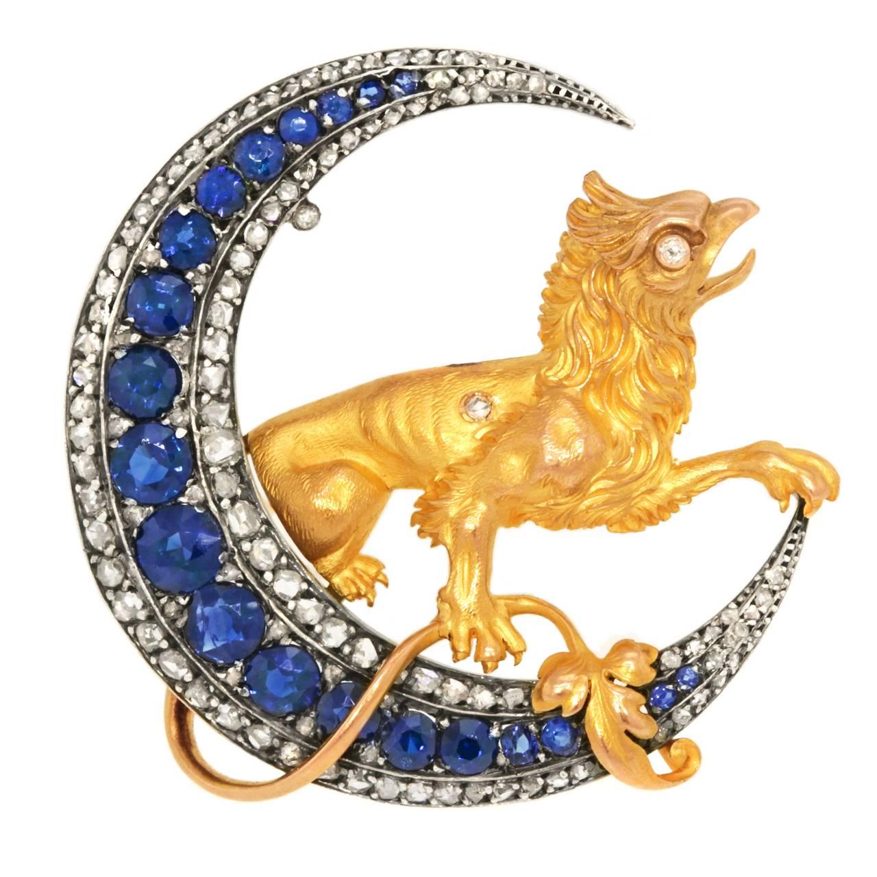 French Renaissance Revival Sapphire Diamond Brooch