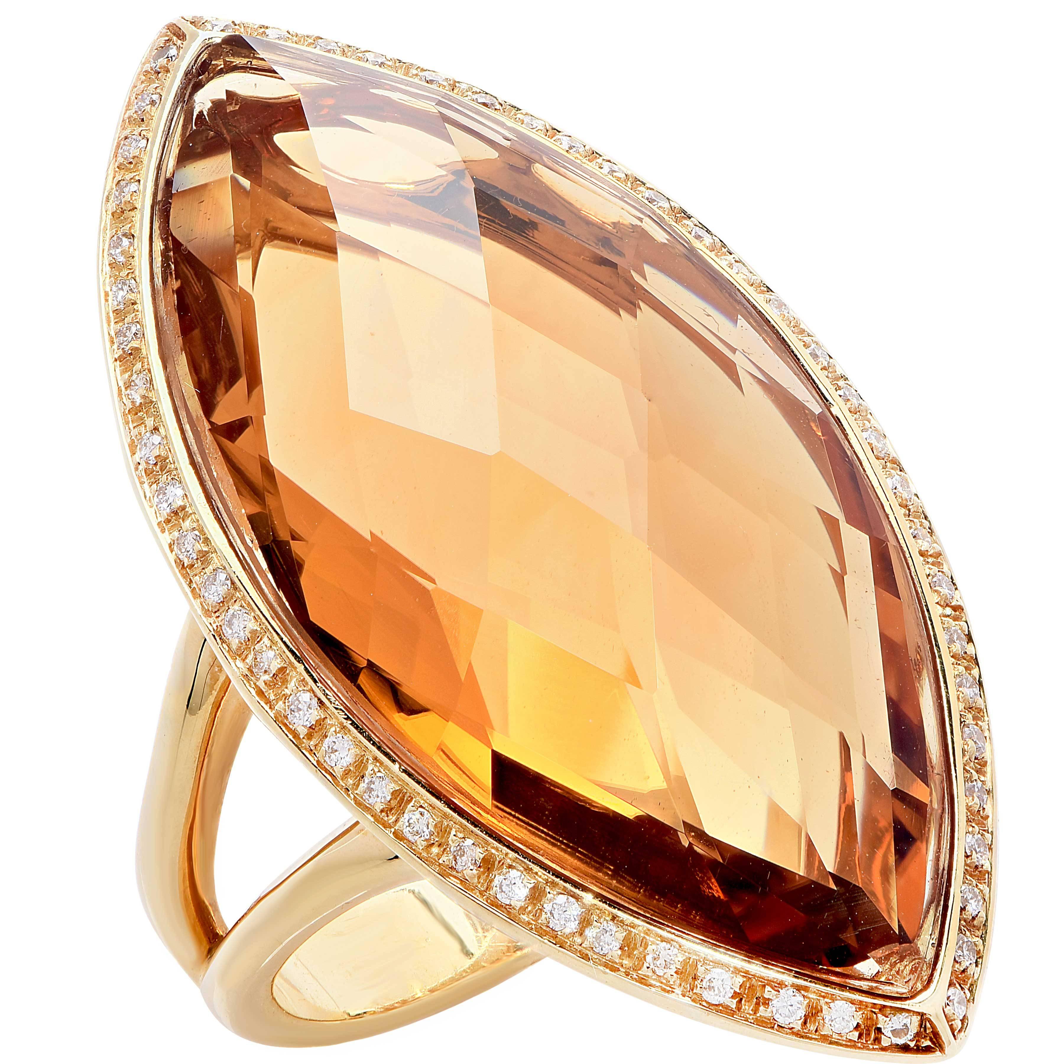 23 Carat Natural Citrine Diamond Yellow Gold Ring For Sale