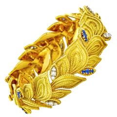 French 1950s Sapphire and Diamond-set Gold Bracelet 6