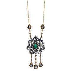 Emerald Diamond Yellow Gold Necklace