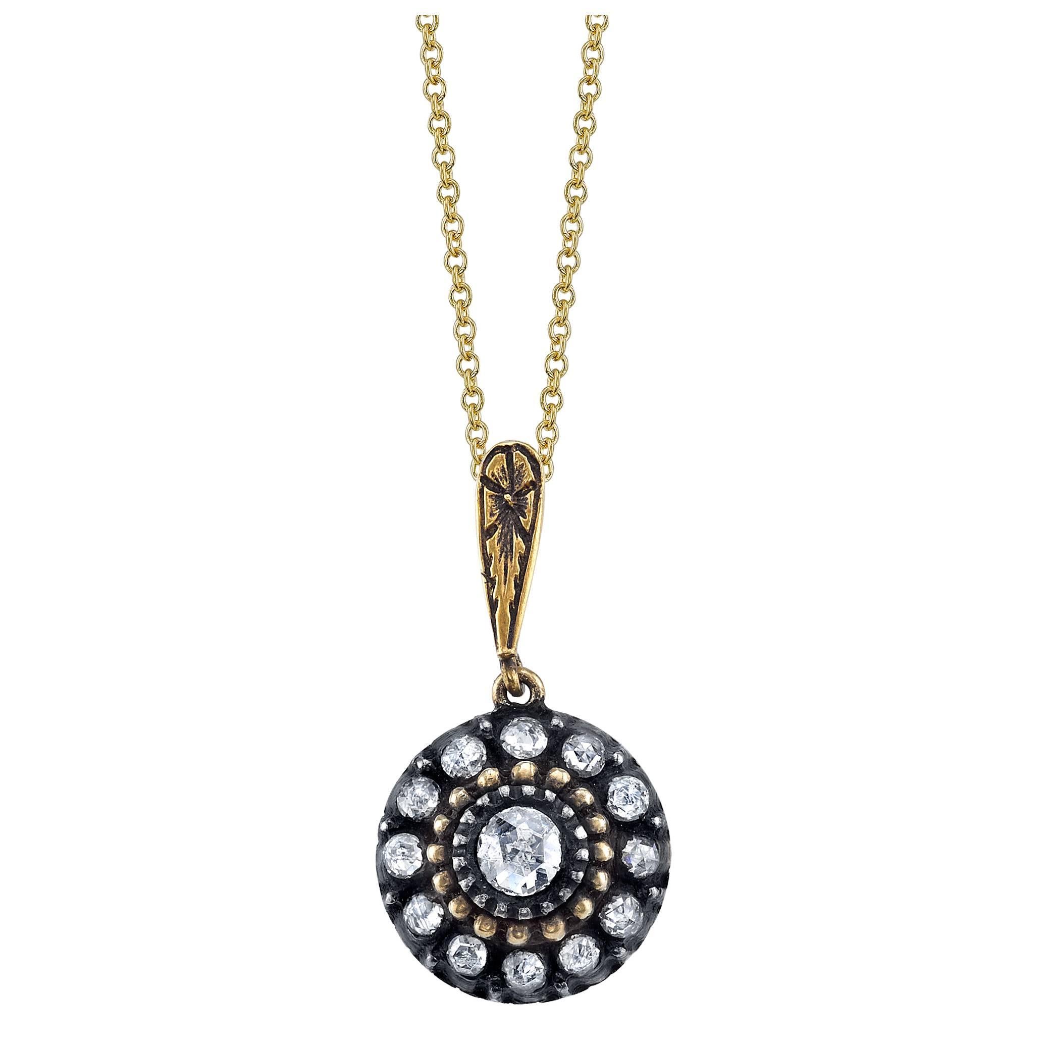 Diamond Gold Cluster Pendant Necklace For Sale