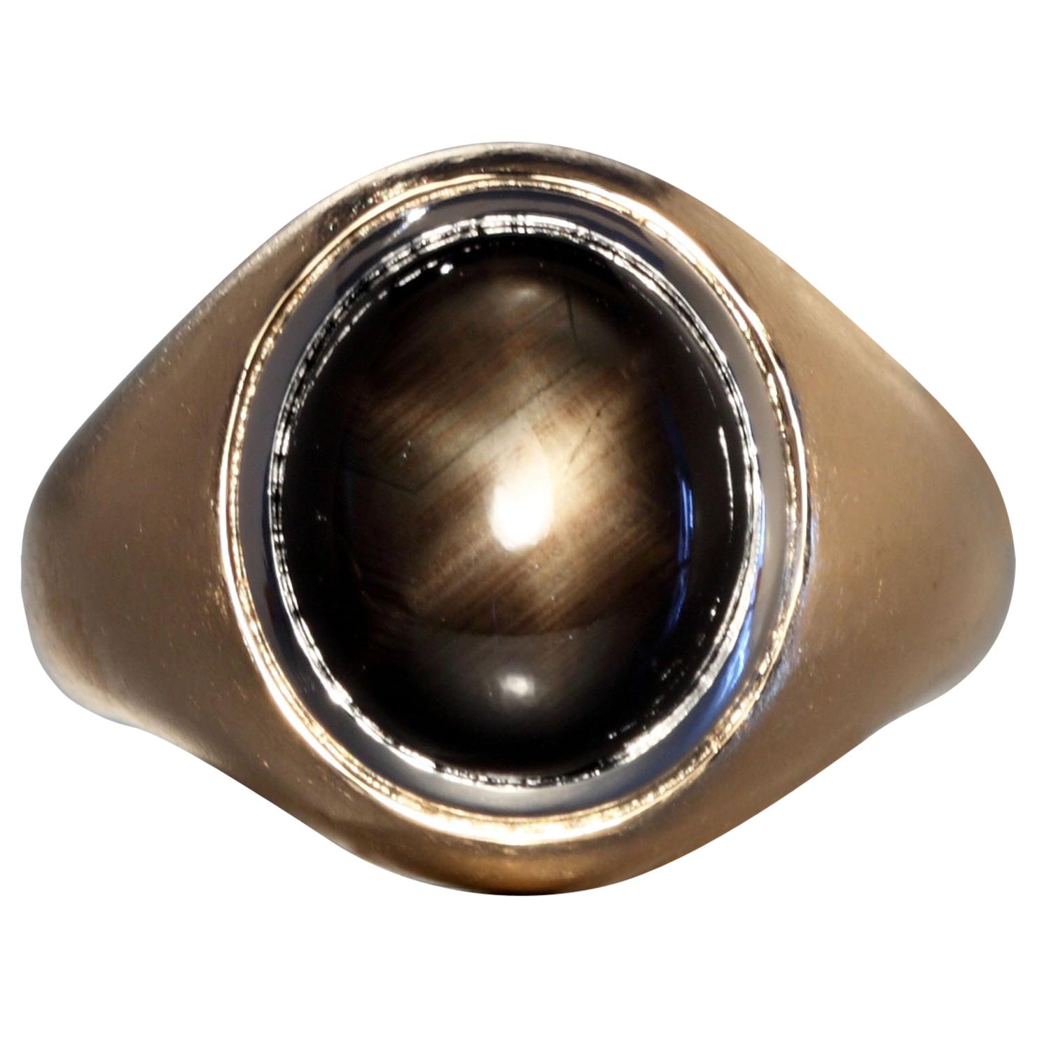 Robert Vogelsang 11.66 Carat Black Star Sapphire Cabochon Rose Gold Ring For Sale