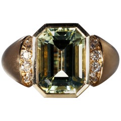 Robert Vogelsang 5.92 Carat Yellow Beryl Diamond Rose Gold Cocktail Ring