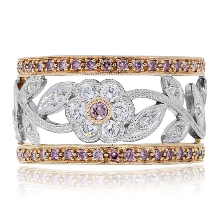 Simon G 18k Rose/White Gold 0.88ctw Pink/White Diamond Flower Ring For
