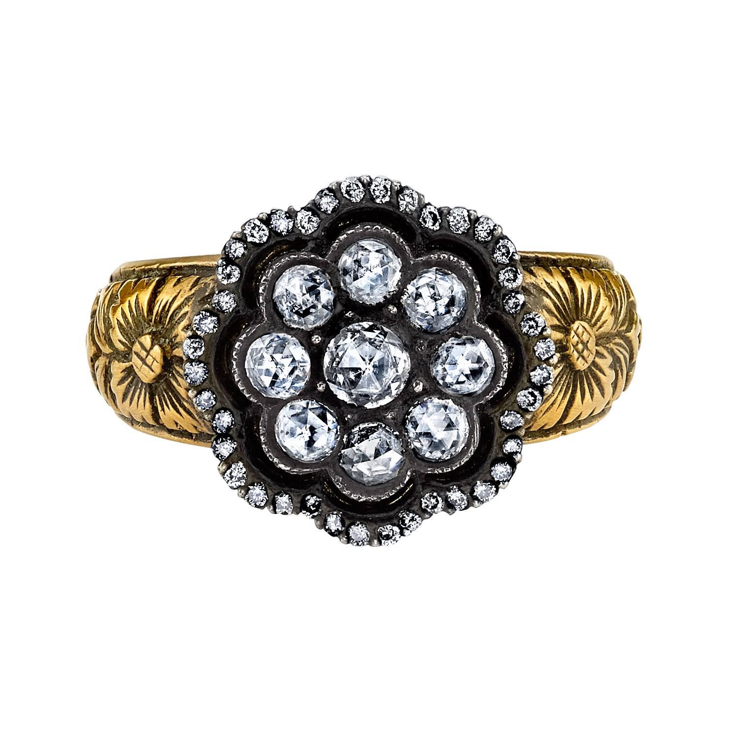 Diamond Gold Cluster Ring For Sale