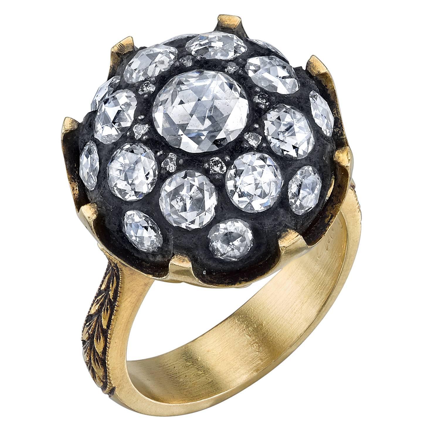 Edwardian Yellow Gold Rose Cut Diamond Cluster Ring For Sale