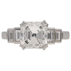 Art Deco Asscher Cut Diamond Ring of 2.53 Carat HRD Report 7