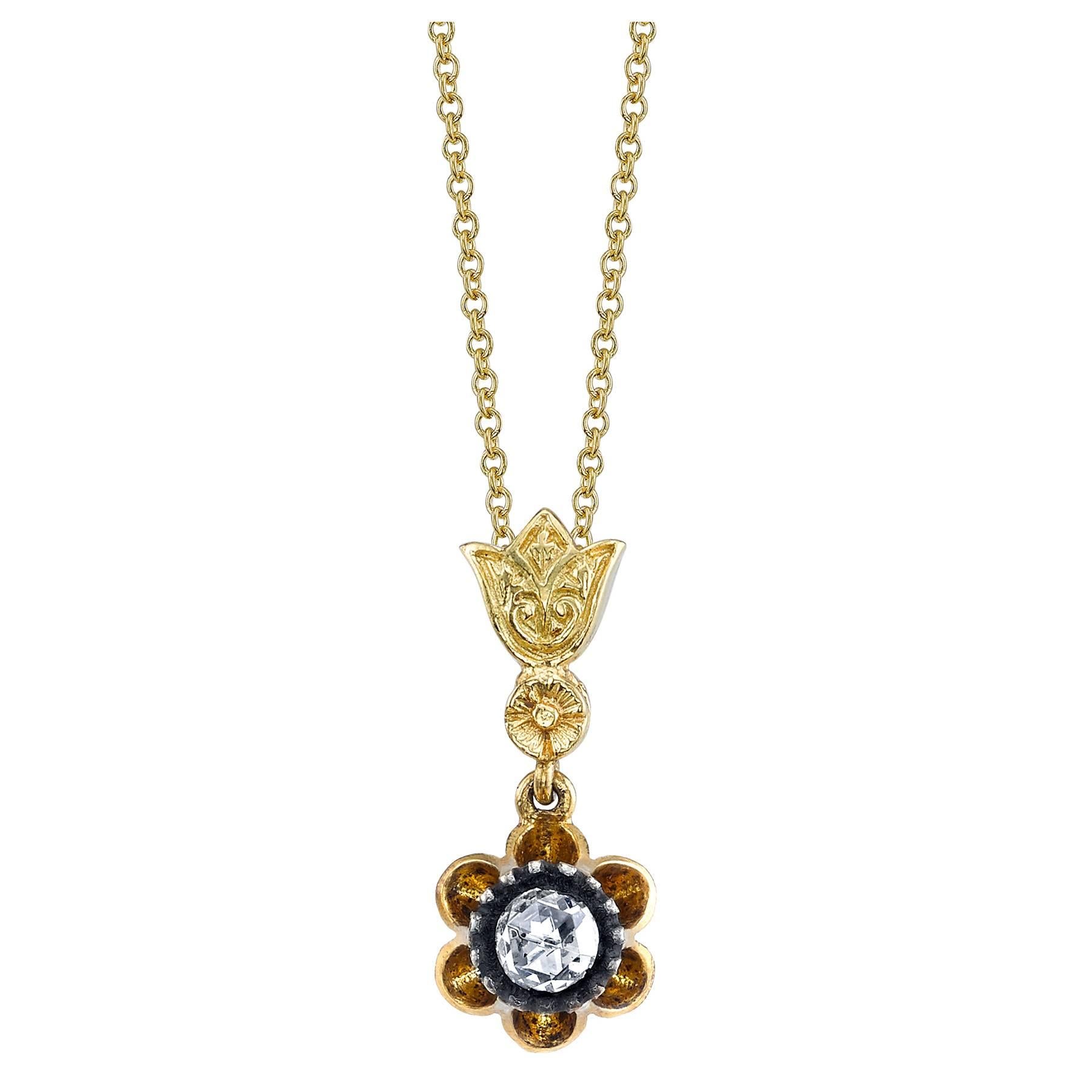 Rose Cut Diamond Gold Necklace For Sale