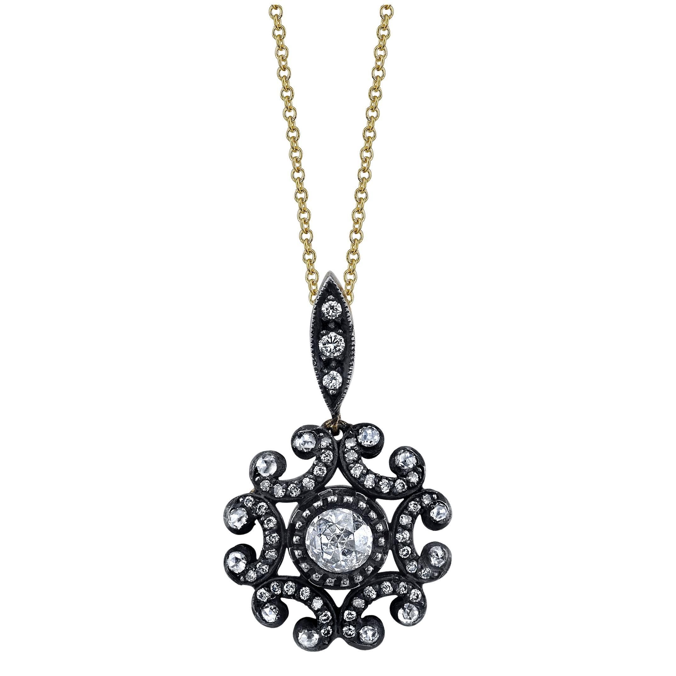 Rose Cut Diamond Yellow Gold Cluster Necklace For Sale