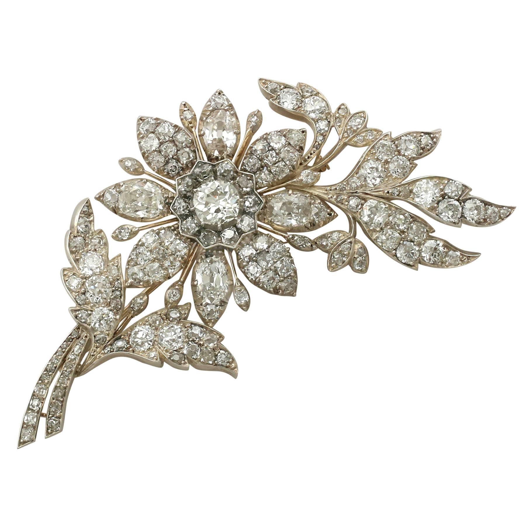 1890s Victorian 14.68 Carat Diamond Yellow Gold Floral Brooch