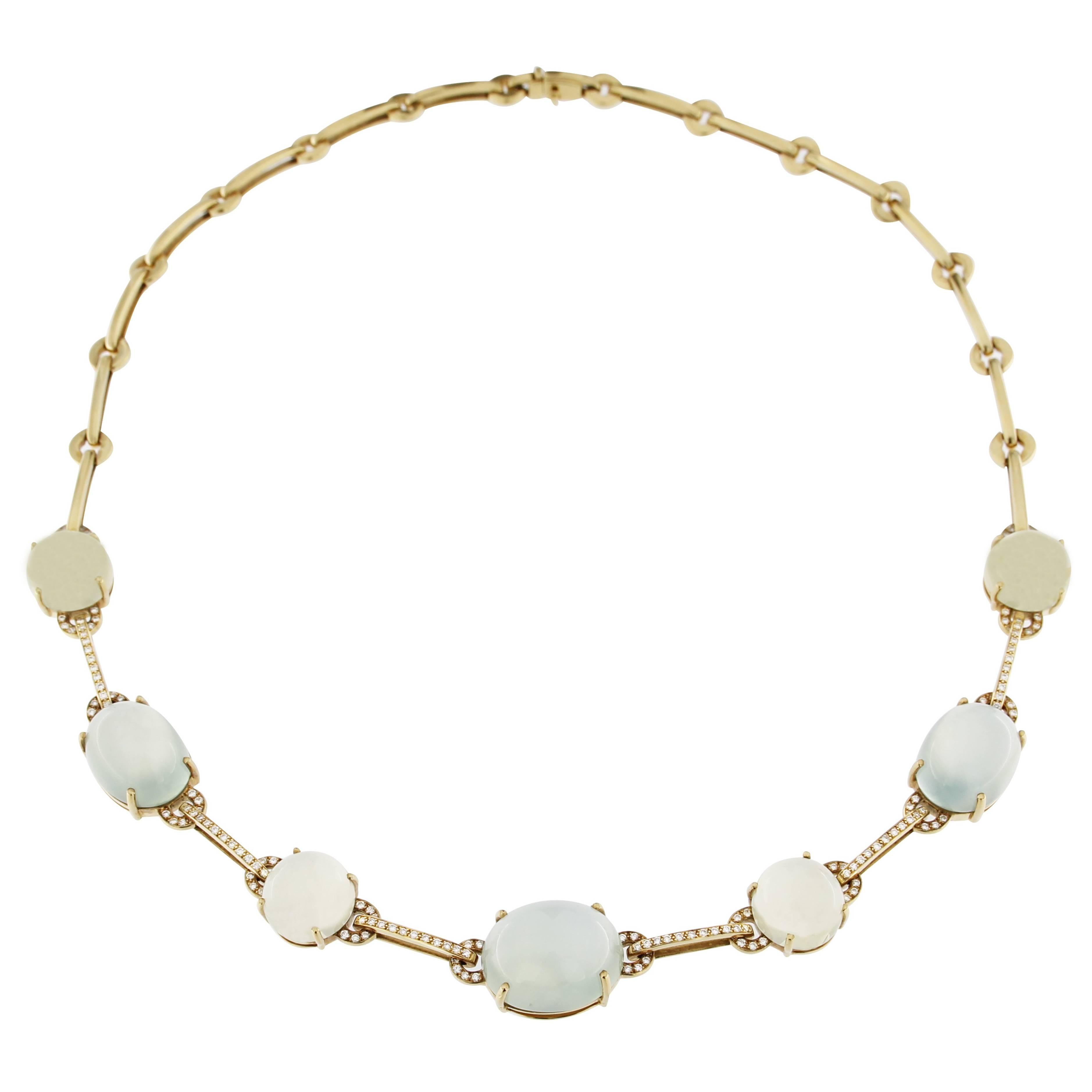 Jona Prehnite Citrine White Diamond 18 Karat Yellow Gold Necklace