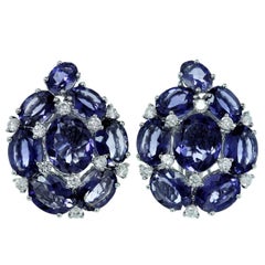 Purple Iolite Diamond Gold Cluster Earrings 1