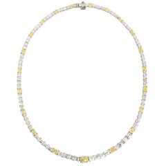 26.50 Carat Natural Yellow and White Oval and French Cut Diamond Necklace