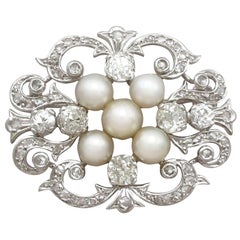 Victorian 3.65 Carat Diamond and Pearl White Gold Brooch