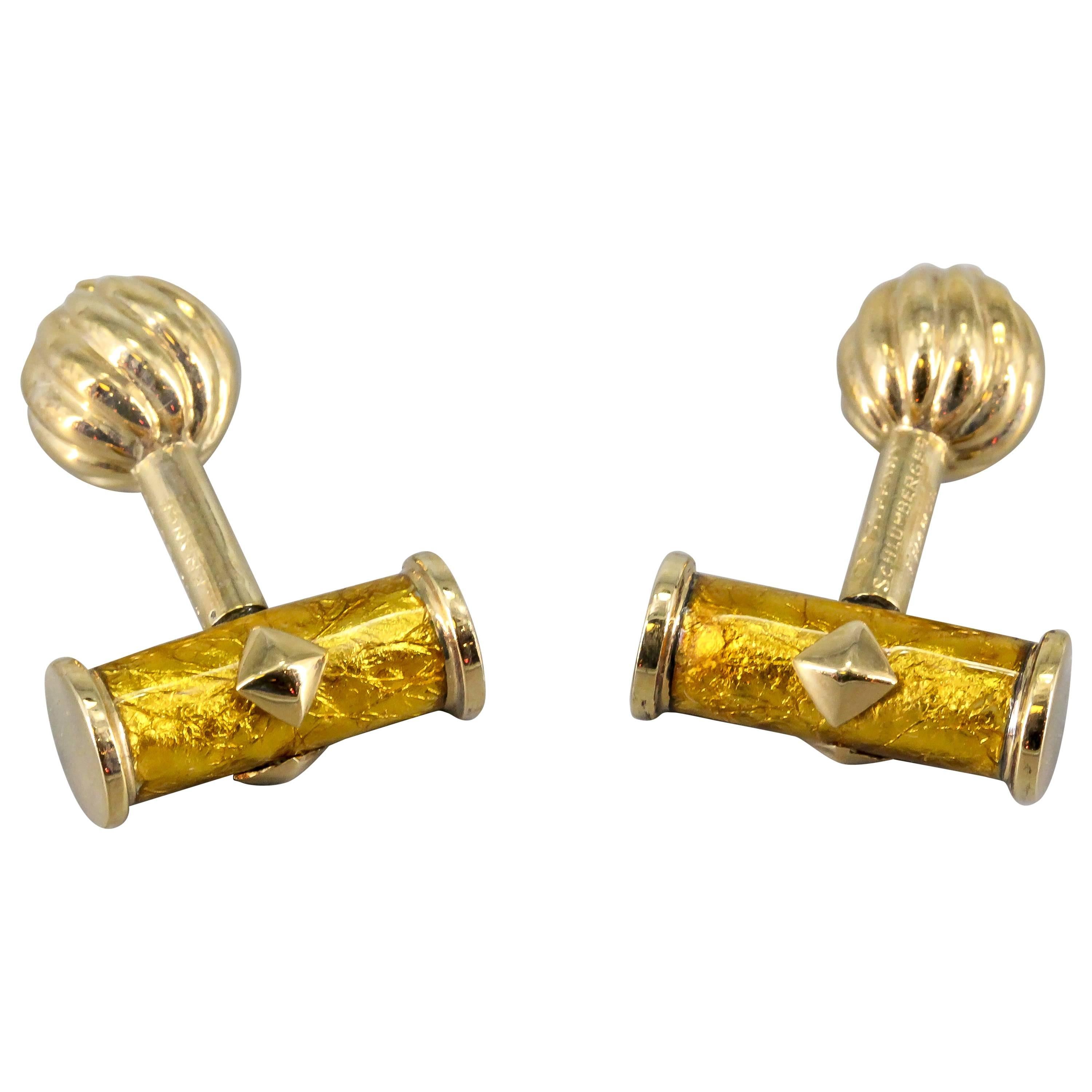 Tiffany & Co. Schlumberger Boutons de manchette en émail jaune et or