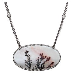 Lauren K. Natural Dendrite Agate White Diamond Black Gold Necklace