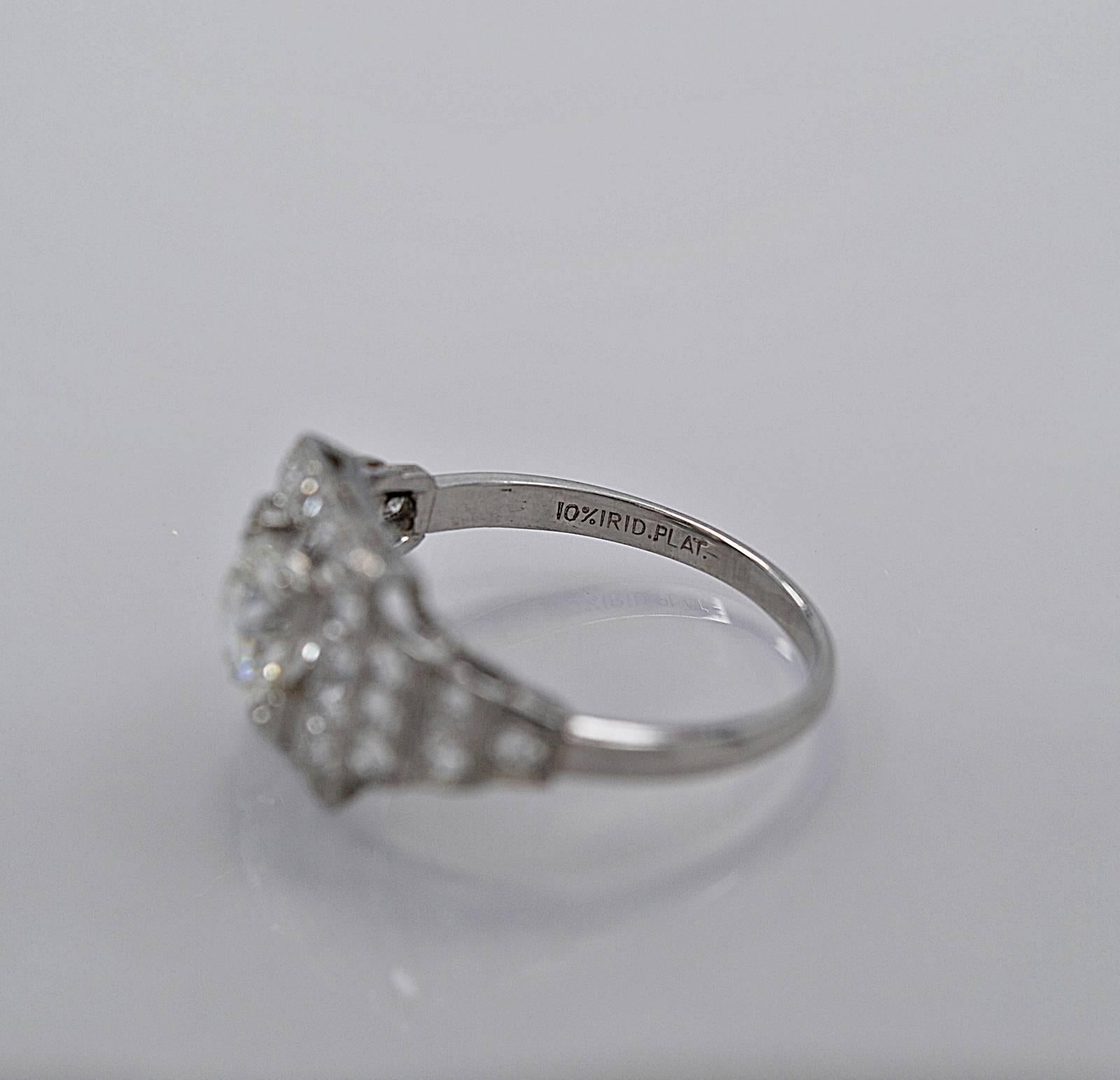 Beautiful Art Deco .94ct. Diamond Platinum Engagement Ring For Sale 4