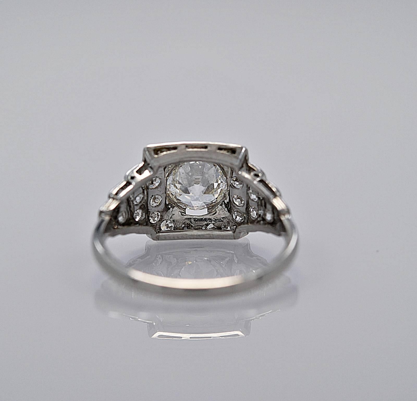 Beautiful Art Deco .94ct. Diamond Platinum Engagement Ring For Sale 5