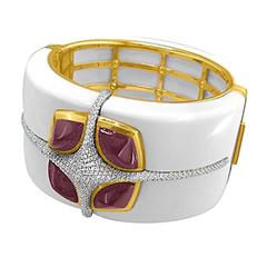 Valente Onyx Tourmaline Diamond Gold Bangle Bracelet