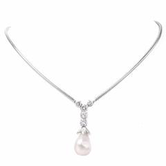 Baroque Pearl Diamond Gold Pendant Necklace